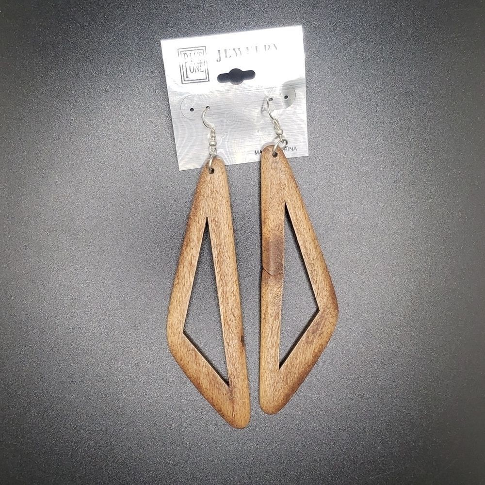 Brown long wood triangle abstract Earrings